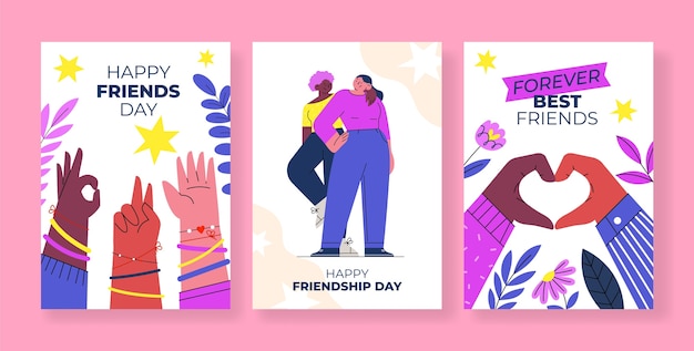 Free Vector flat greeting cards collection for international friendship day celebration