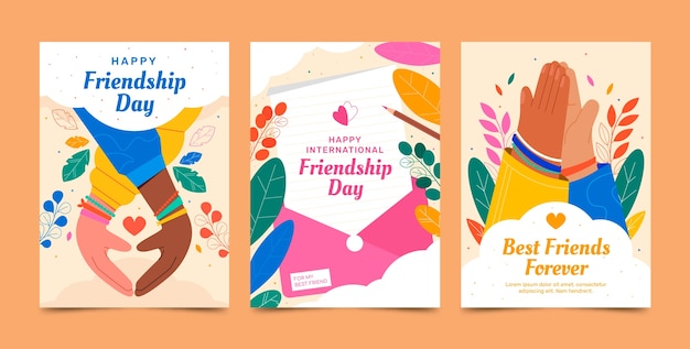 Free Vector flat greeting cards collection for international friendship day celebration