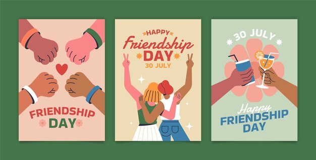 Flat greeting cards collection for international friendship day celebration