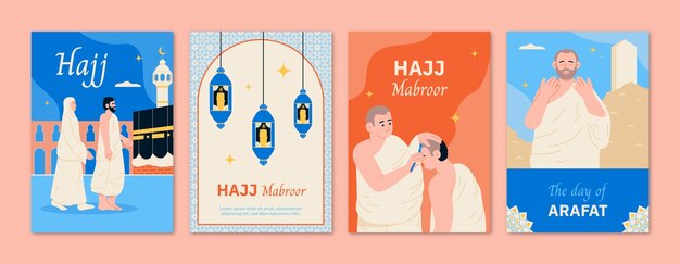 Flat greeting cards collection for islamic hajj pilgrimage