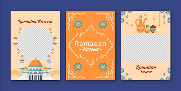 Free Vector flat greeting cards collection for islamic ramadan celebration