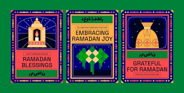 Free Vector flat greeting cards collection for islamic ramadan celebration