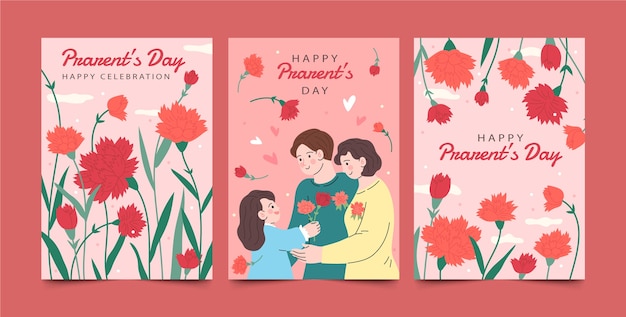 Flat greeting cards collection for korean parents day celebration