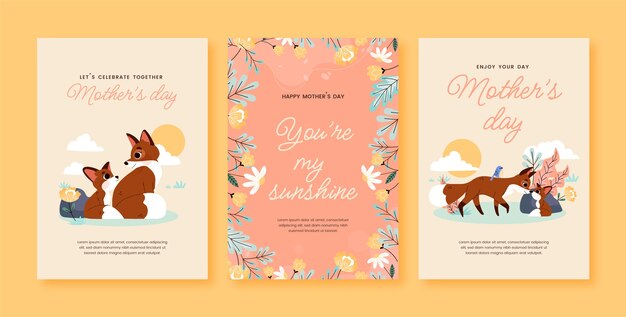 Flat greeting cards collection for mother's day celebration