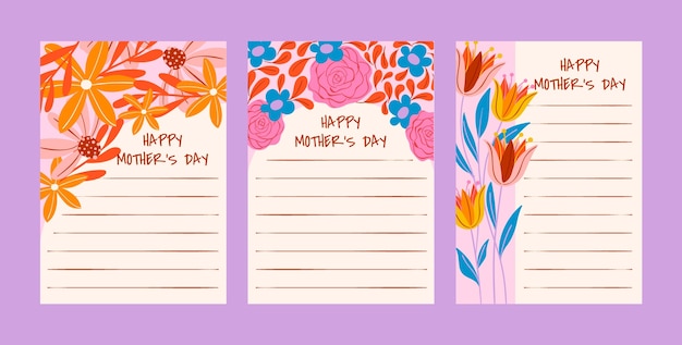 Free Vector flat greeting cards collection for mothers day celebration