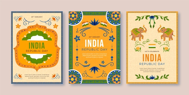 Free vector flat greeting cards collection for republic day celebration