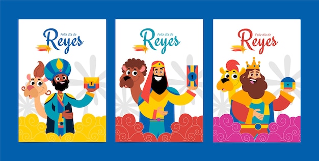 Free Vector flat greeting cards collection for reyes magos