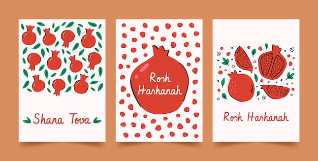 Free Vector flat greeting cards collection for rosh hashanah jewish new year celebration