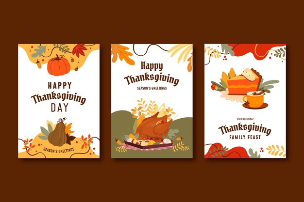 Flat greeting cards collection for thanksgiving celebration