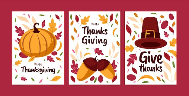 Flat greeting cards collection for thanksgiving day celebration