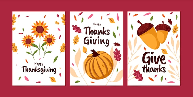 Free Vector flat greeting cards collection for thanksgiving day celebration