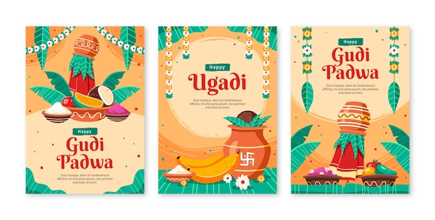 Free Vector flat greeting cards collection for ugadi festivity