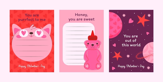 Flat greeting cards collection for valentine's day celebration