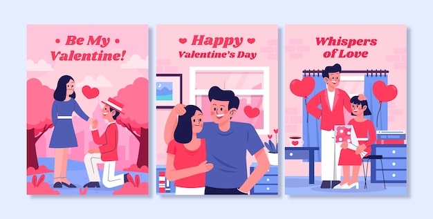 Free Vector flat greeting cards collection for valentine's day holiday