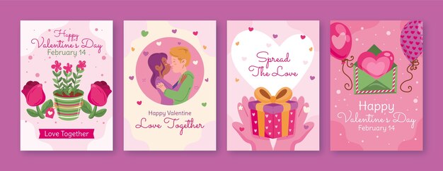 Flat greeting cards collection for valentines day celebration