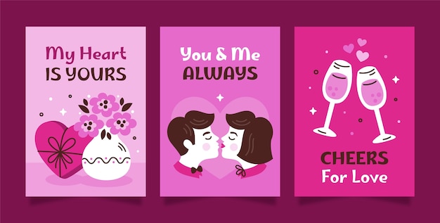 Free Vector flat greeting cards collection for valentines day celebration