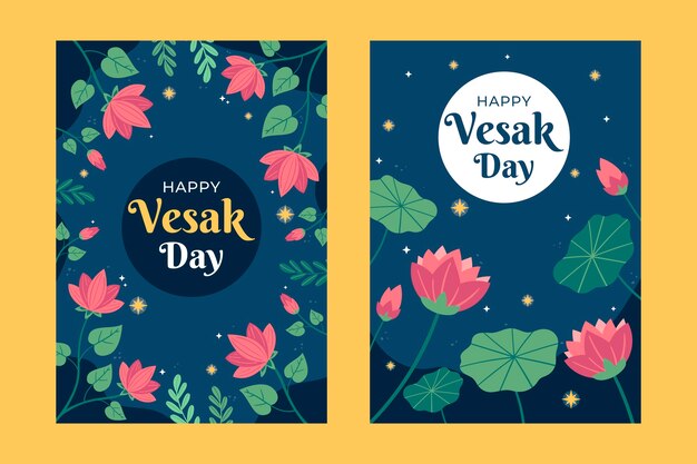 Flat greeting cards collection for vesak festival celebration