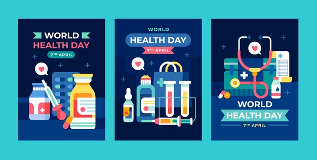 Flat greeting cards collection for world health day awareness