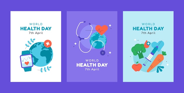 Free Vector flat greeting cards collection for world health day