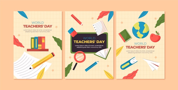 Flat greeting cards collection for world teacher's day celebration