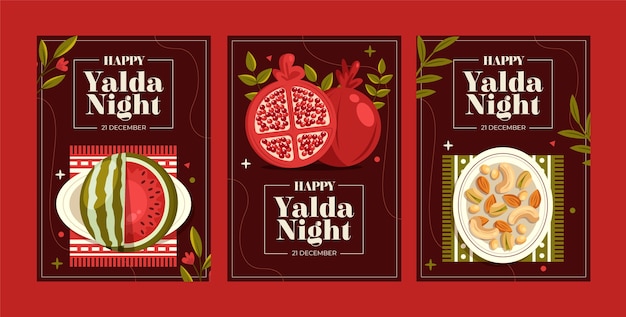 Free vector flat greeting cards collection for yalda night festival