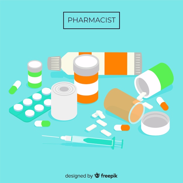 Free Vector flat group of medicines background