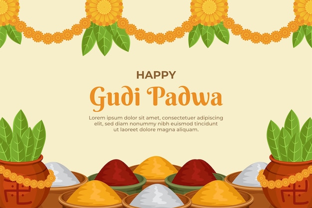 Flat gudi padwa festival celebration background