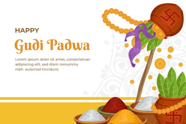 Flat gudi padwa festival celebration background