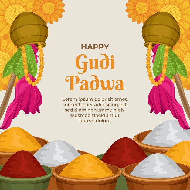 Flat gudi padwa festival celebration illustration