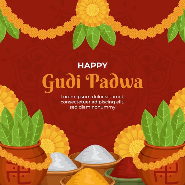 Flat gudi padwa festival celebration illustration