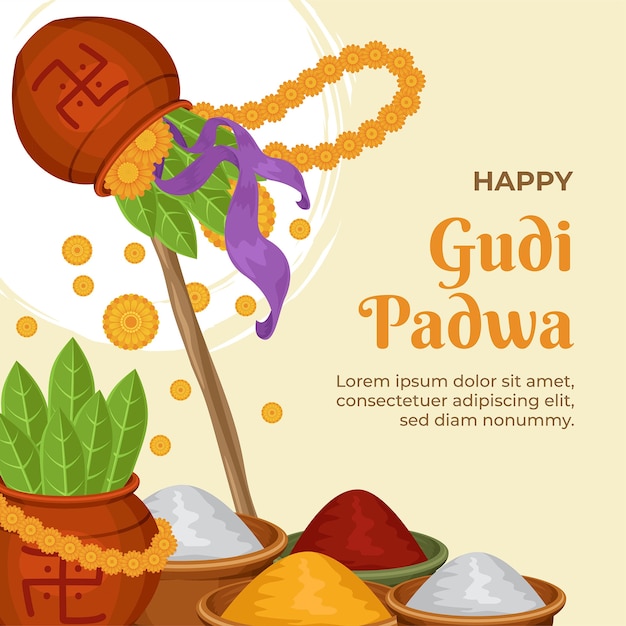 Flat gudi padwa festival celebration illustration