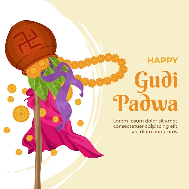 Flat gudi padwa festival celebration illustration