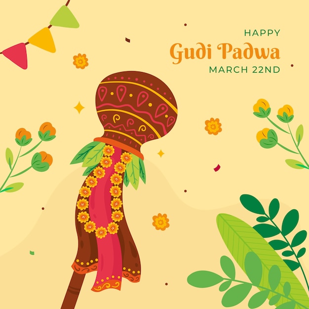 Free Vector flat gudi padwa festival celebration illustration