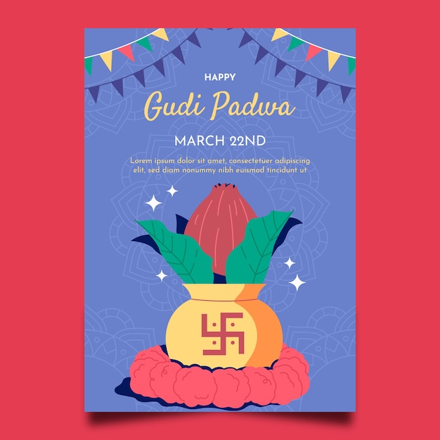 Free vector flat gudi padwa greeting card template