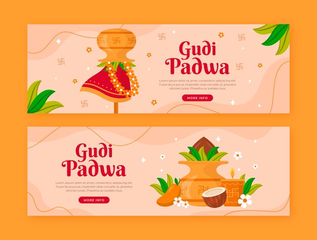 Flat gudi padwa horizontal banners set