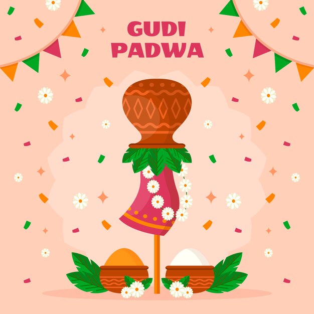 Flat gudi padwa illustration