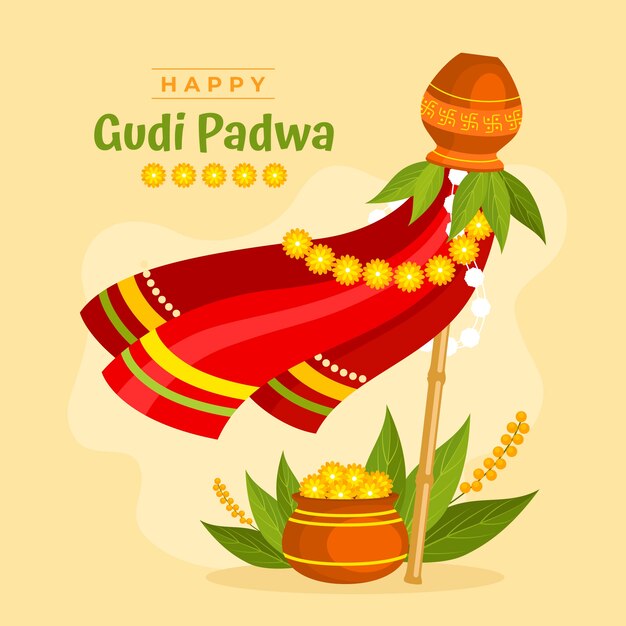 Flat gudi padwa illustration