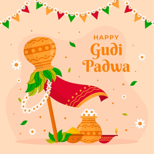 Flat gudi padwa illustration