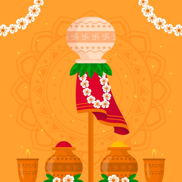 Flat gudi padwa illustration