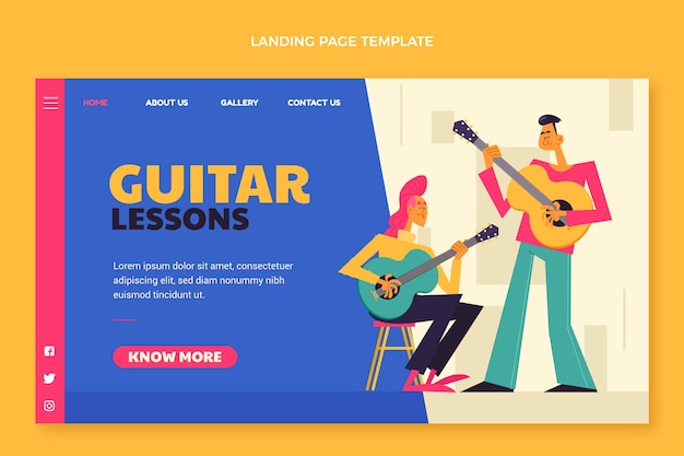 Free Vector flat guitar lessons landing page template