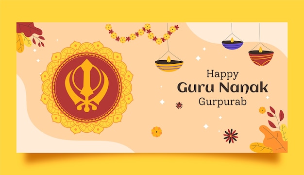 Free vector flat guru nanak gurpurab horizontal banner template