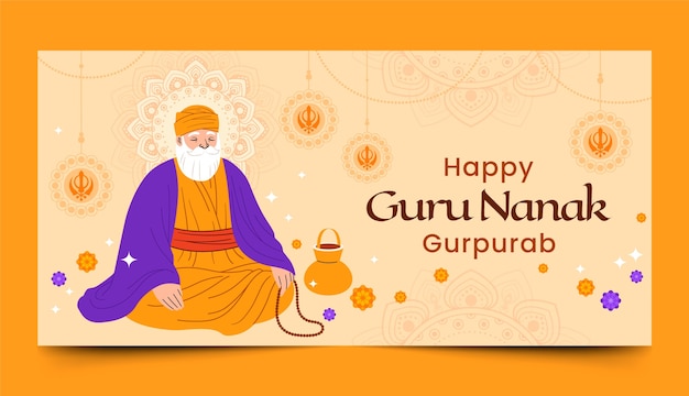 Free Vector flat guru nanak gurpurab horizontal banner template