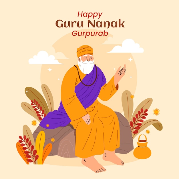 Free Vector flat guru nanak gurpurab illustration