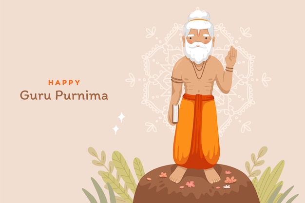 Flat guru purnima background with bearded monk