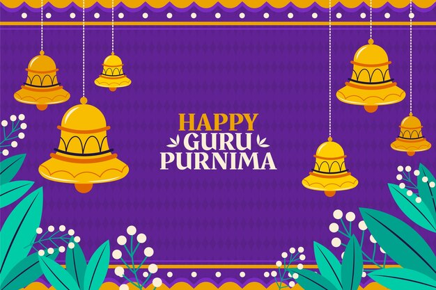 Flat guru purnima background with bells