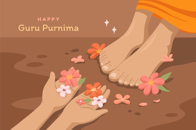 Free Vector flat guru purnima background with feet offering