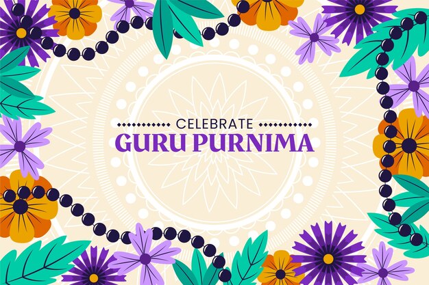 Flat guru purnima background with flowers