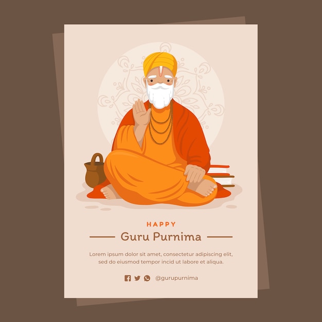 Free Vector flat guru purnima poster template with bearded monk