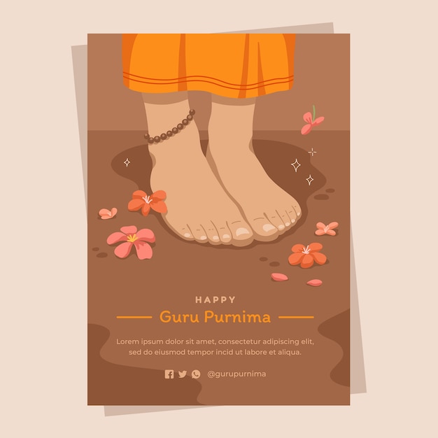 Flat guru purnima poster template with feet