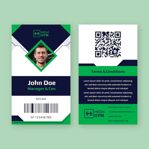 Flat gym and exercise id card template